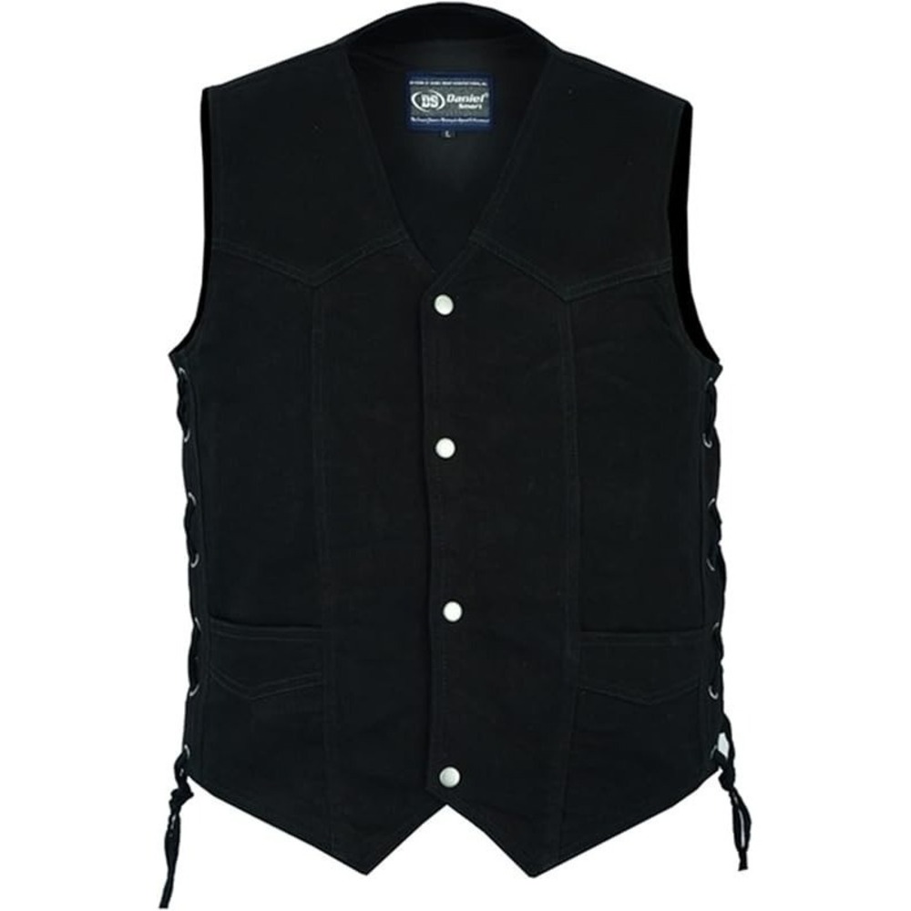 Daniel Smart Men Black Denim Biker Vest Plain Side with Inside Carry Pocket (7X)